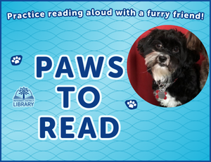 Paws to Read on blue background