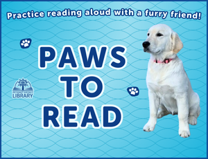 Paws to Read on blue background