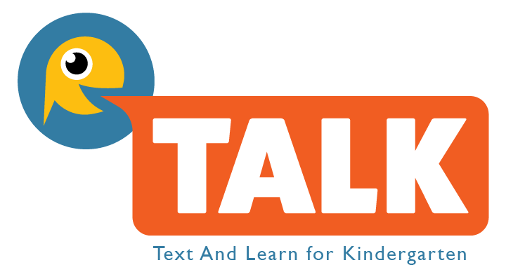 TALK logo. Speech bubble saying TALK in white and orange.